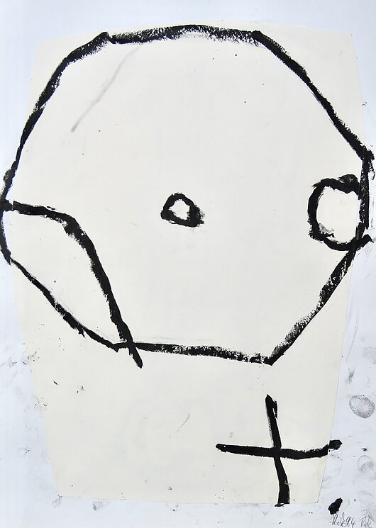 Peter Riek  Aus der Folge: „empty faces“, Ölpastellkreide auf Papier, 70 x 50 cm, 1992/2020, gerahmt im Distanzrahmen 