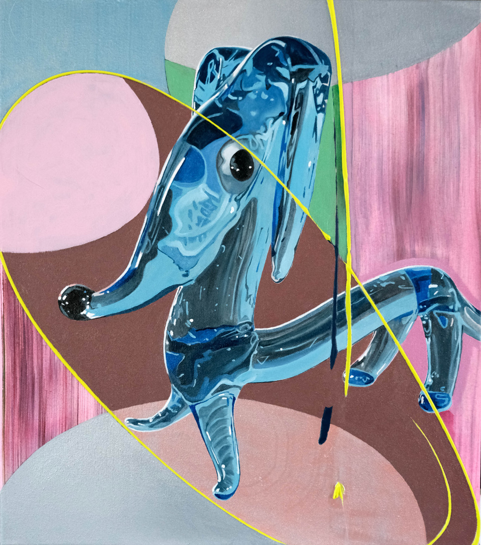 Abb. Martin Praska, „Dog of the Night“ , 2024, Öl u. Acryl, Segeltuch, 70 x 60 cm 